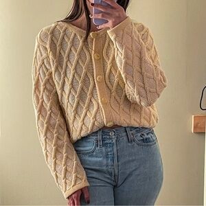 Vintage Yellow Wool Cableknit Cardigan